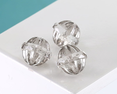 Czech Glass Crystal w/ Antique Silver Melon UFO 12x13mm