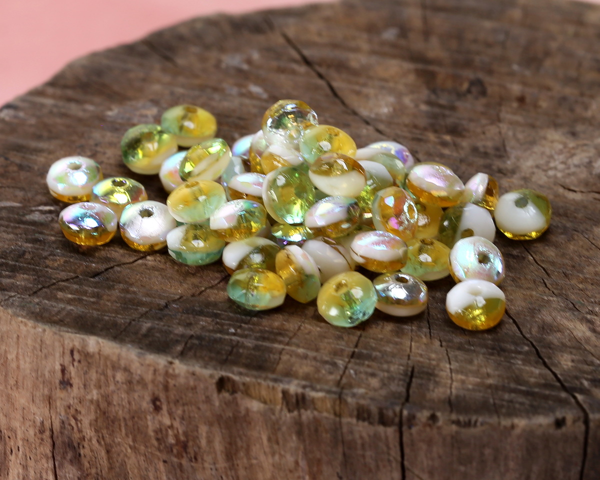 Czech Glass Sunny Coast AB Fire Polished Rondelle 2x3mm