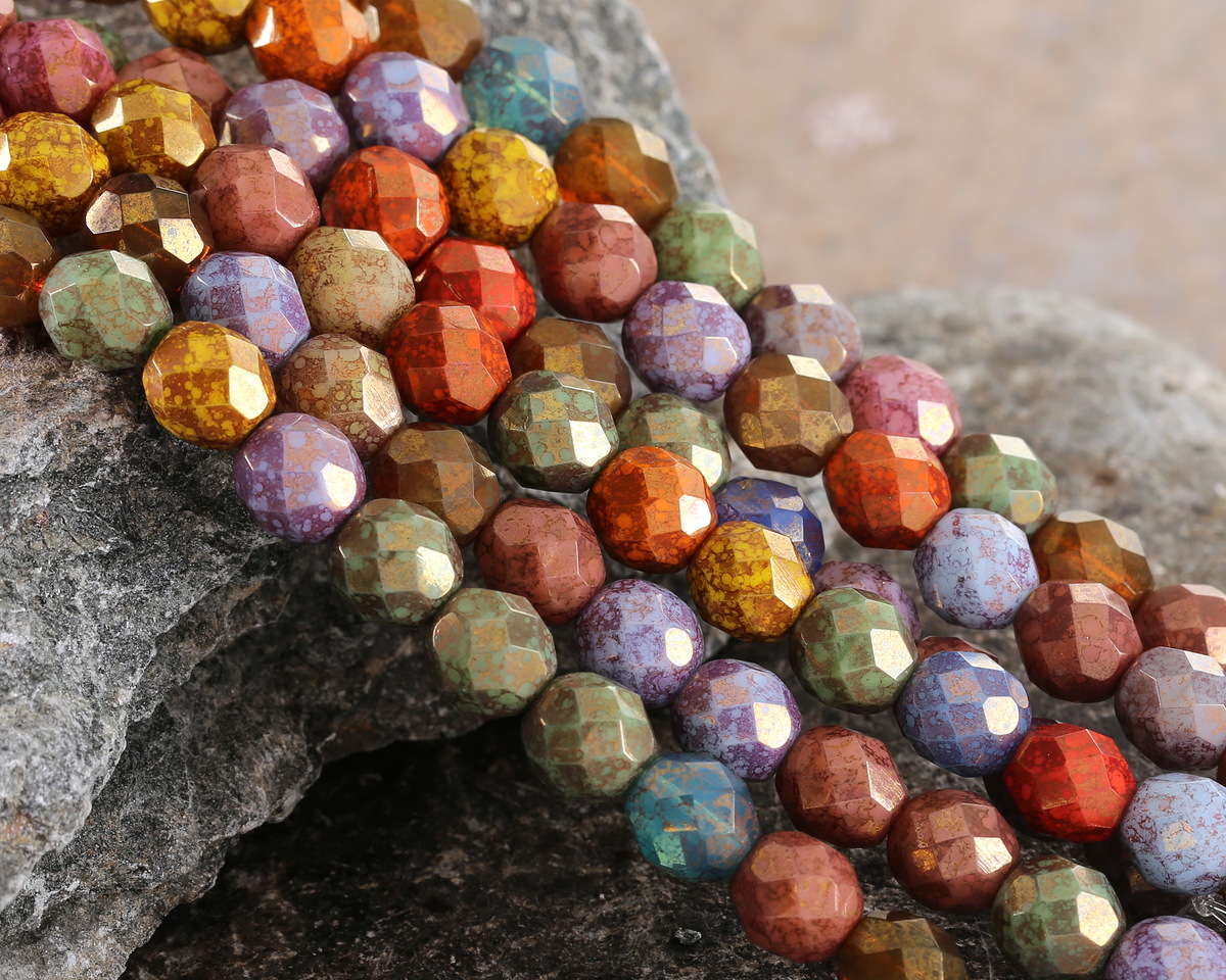 Czech Glass Bronzed Opaque Multi Color Mix Fire Polished Round 8mm