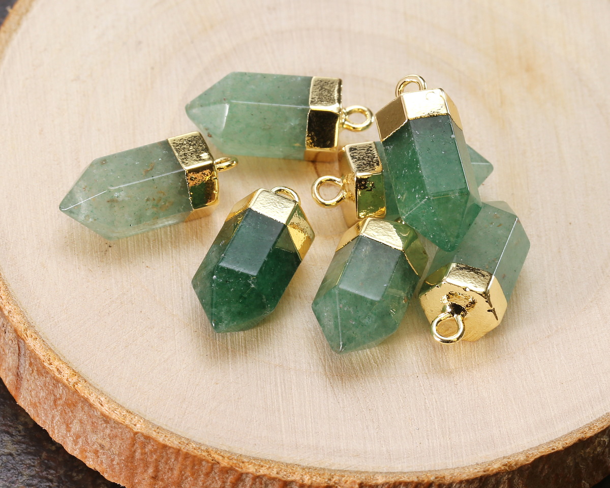 Green Strawberry Quartz Point w/ Gold Finish 8x16mm