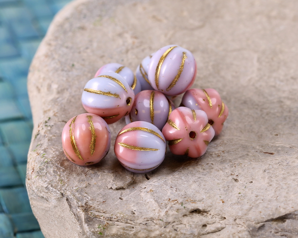 Czech Glass Lupine w/ Gold Melon Round 8mm