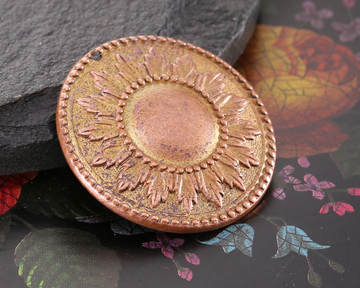 Vintaj Solid Copper Sun Medallion Focal 30mm