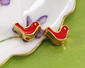 24K Gold (plated) Red Enamel Bird Bead 8x12.5mm