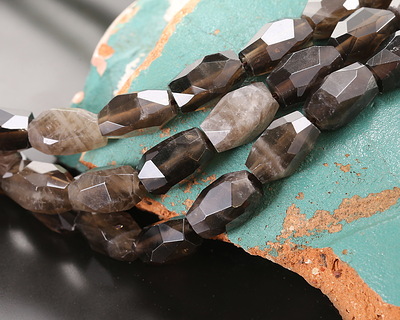 Smoky Quartz Microfaceted Long Nugget 9x14mm
