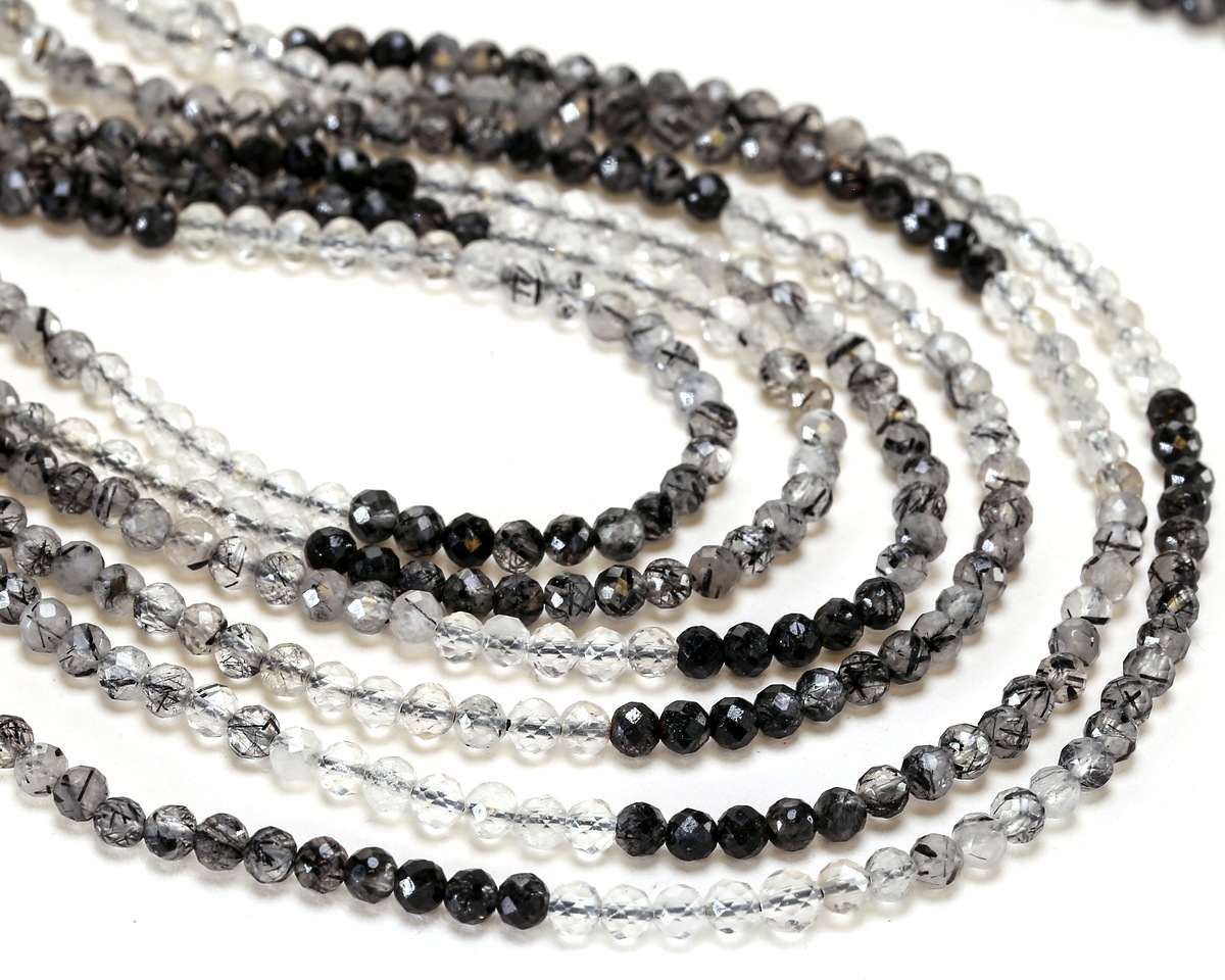 Tourmalinated Quartz (A) Ombré Microfaceted Round 3mm