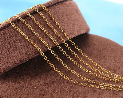 Waterproof 18K Gold PVD Plated Stainless Steel Delicate Cable Chain, 2.25x1.75mm links, 5' Package
