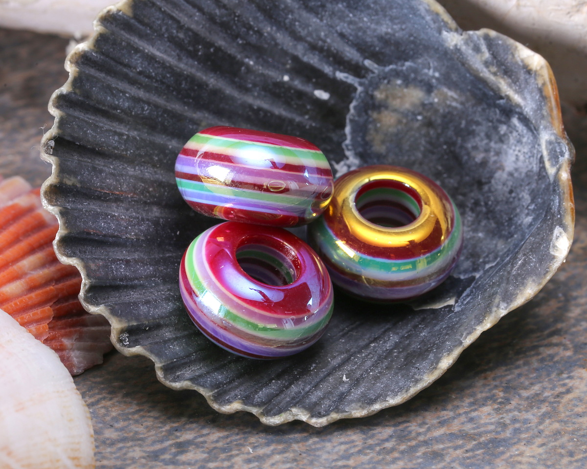 Cranberry Banded Resin Large-Hole Rondelle 8x14mm