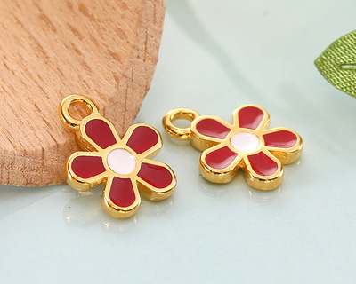 24K Gold (plated) Red/White Enamel Daisy Focal 10.5x13.5mm