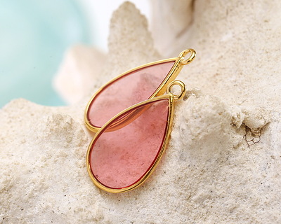 24K Gold (Plated) Transparent Rose Resin Drop Focal 13x23mm