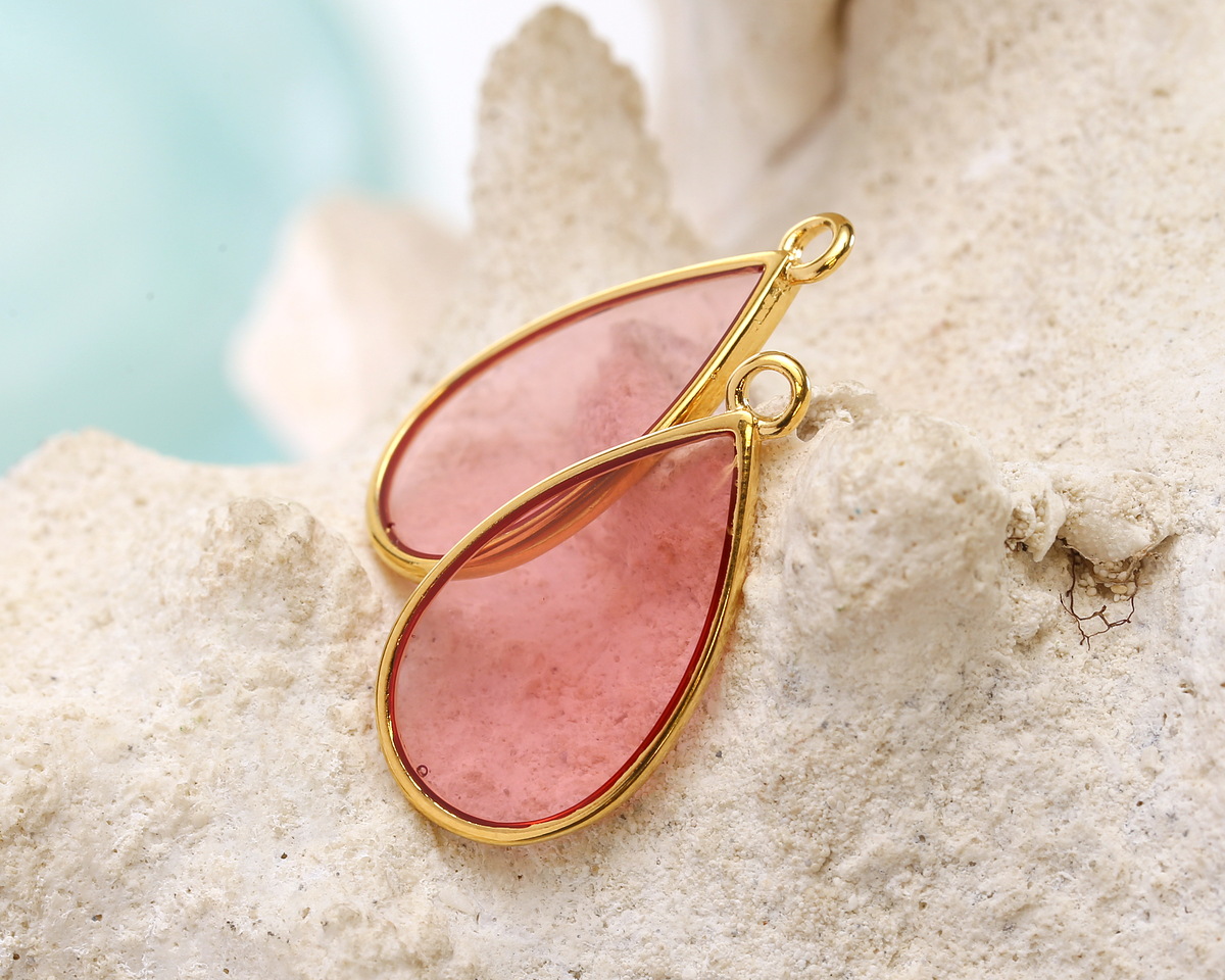 24K Gold (Plated) Transparent Rose Resin Drop Focal 13x23mm