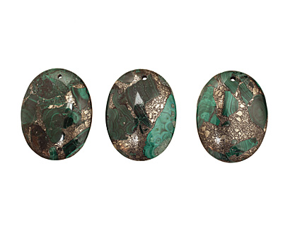 Malachite & Pyrite Oval Pendant 35x45mm