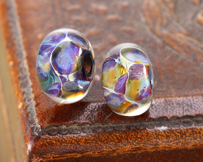 Grace Lampwork Blue-Green & Purple Borosilicate Rondelle 9x13mm