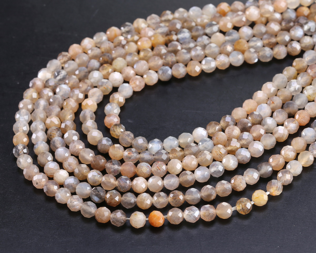 Gray Multi (light) Moonstone Faceted Round 4mm