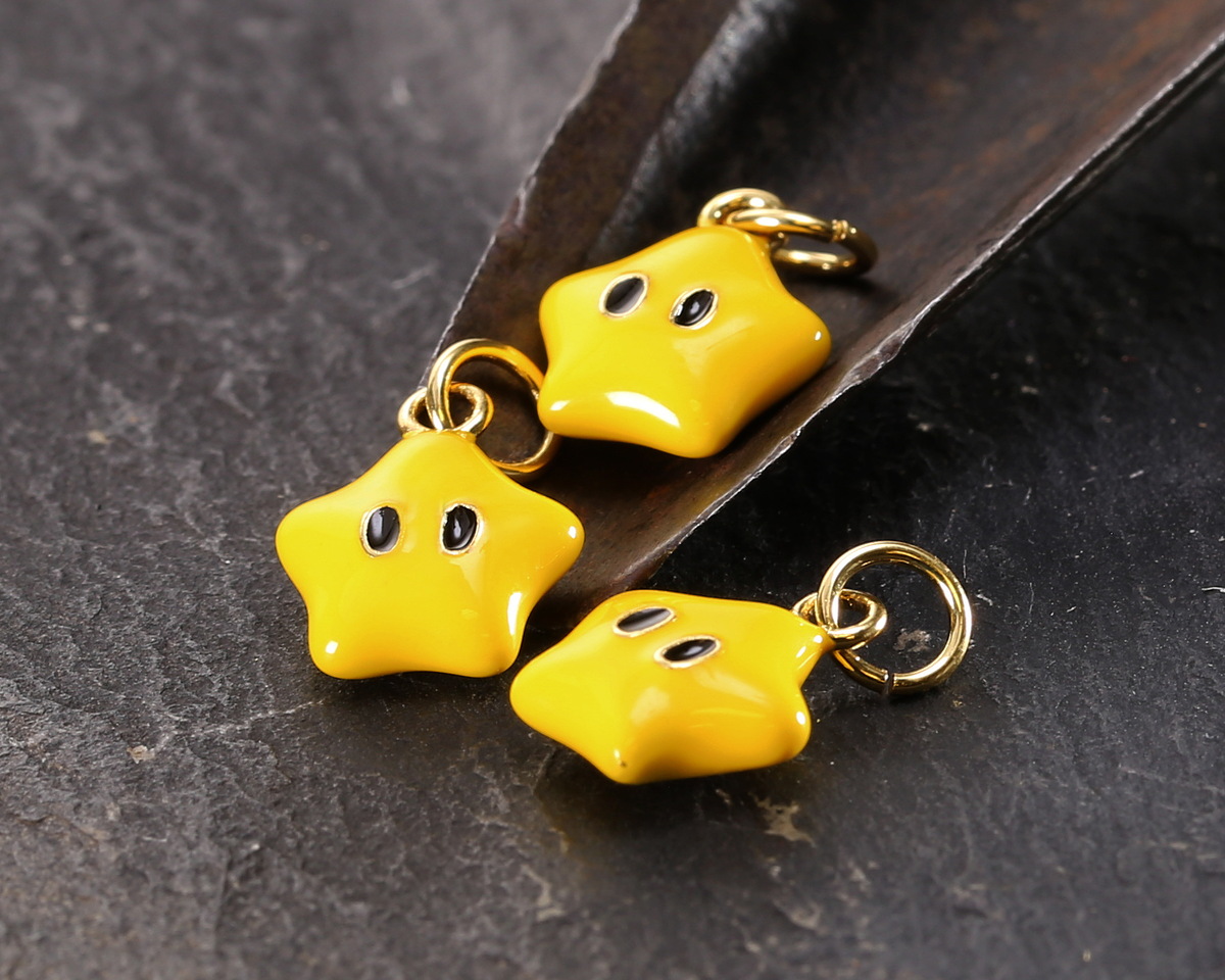 18k Gold (plated) Yellow Enamel Happy Star Focal 9.5x12mm