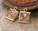 Strawberry Quartz w/ Gold Finish Faceted Square Focal 10x13mm