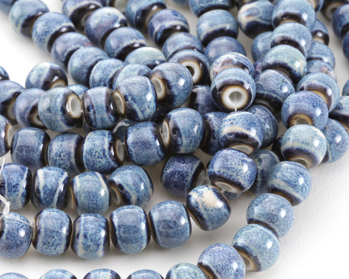 Wisteria Banded Porcelain Tumbled Rondelle 9x11mm