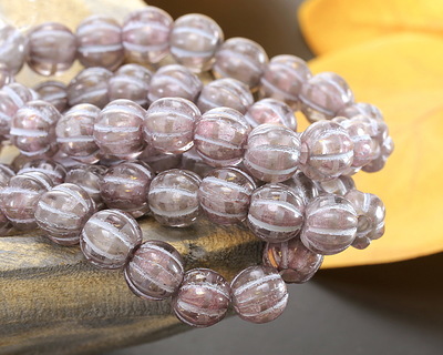 Czech Glass Wisteria w/ Silver Wash Large Hole Melon Round 6mm