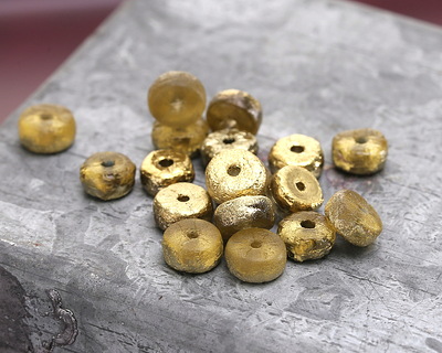 Czech Glass Textured Light Topaz w/ Gold Heishi 3x6mm