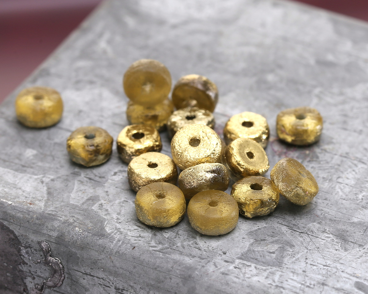 Czech Glass Textured Light Topaz w/ Gold Heishi 3x6mm