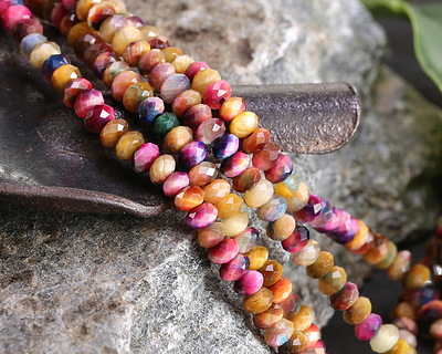 Honey Tiger Eye Multi-Color (dyed) Faceted Rondelle 2x4mm