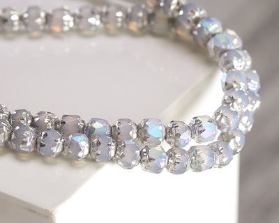 Czech Glass White Opal AB w/ Silver Lantern 4mm