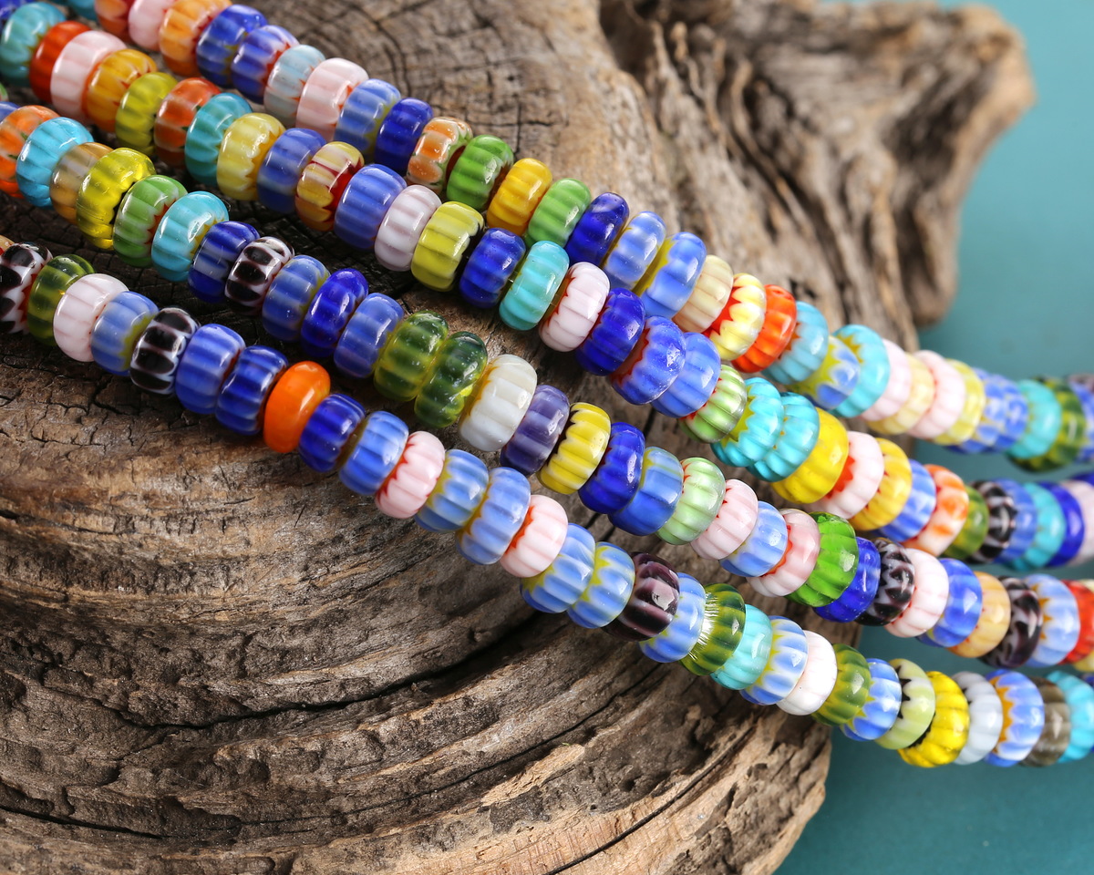 Millefiori Nepali-Style Glass Multi-color Rondelle 2.5x5-6mm