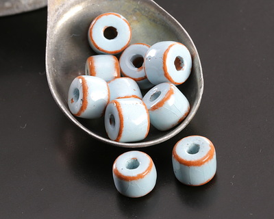 Mykonos Pueblo Ceramic Arctic Blue Tube Spacer 6x7.5mm