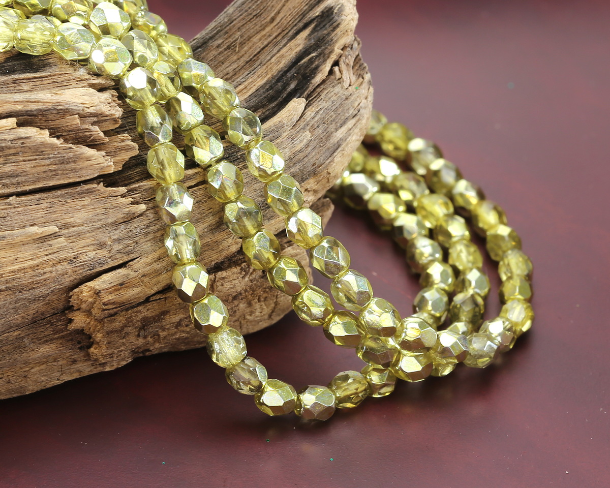 Czech Glass Yellow w/ Yellow Mirror Finish Fire Polished Round 4mm