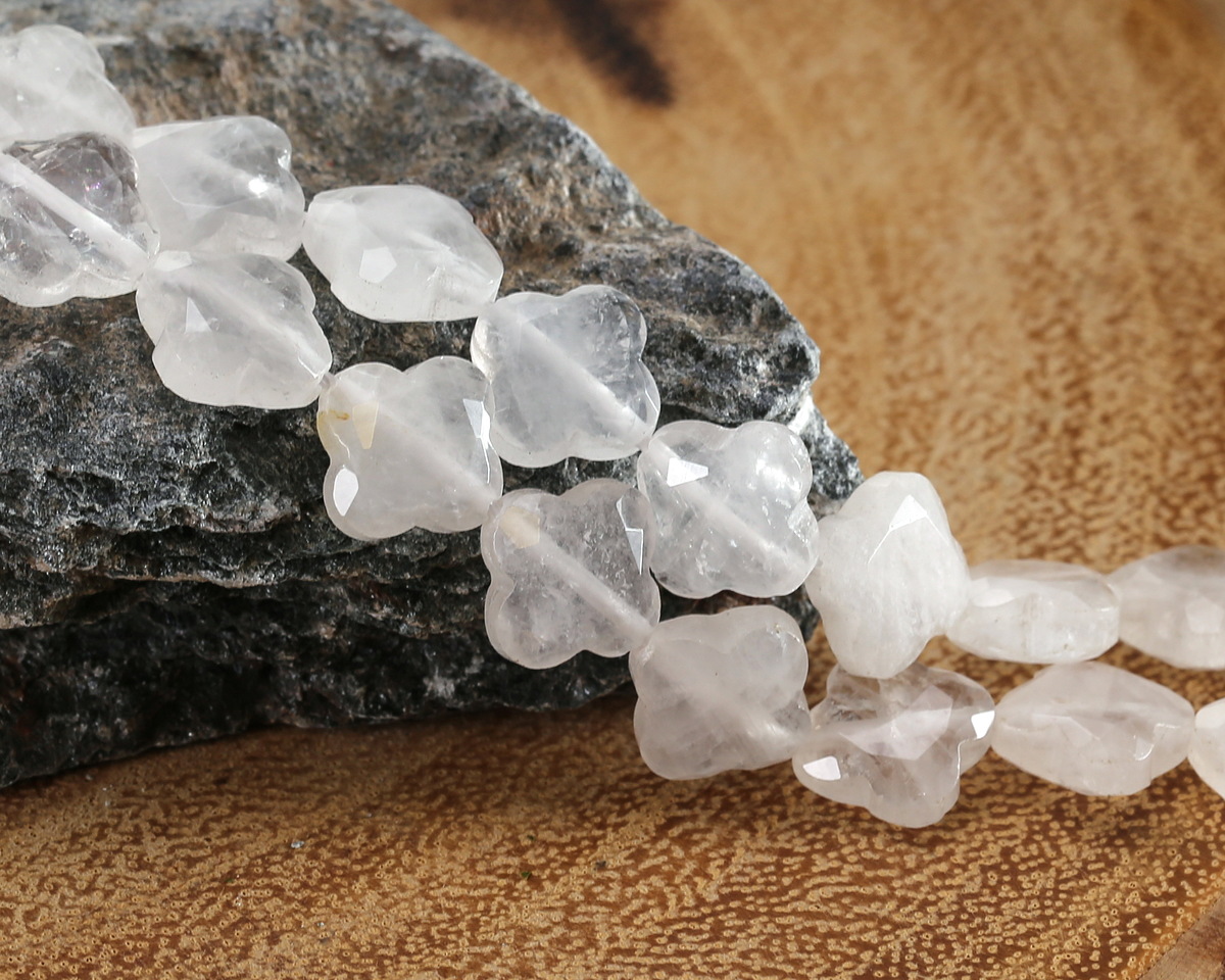 Rock Crystal Quartz Faceted Quatrefoil 13mm