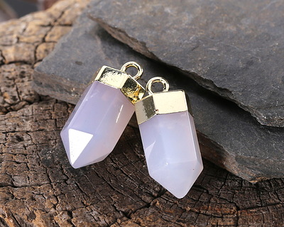 Blue Rose Quartz Point w/ Gold Finish 8x16mm
