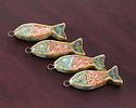 Gaea Ceramic Aqua, Pink, & Blue Pastel Rainbow 4 Fish Focal 10-11x29-30mm
