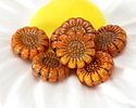 Czech Glass Pumpkin w/ Bronze Sunflower 13mm