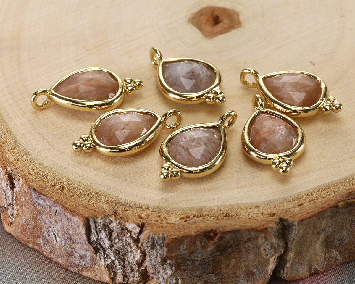 Peach Moonstone w/ Gold Finish Faceted Teardrop Focal 10x12mm