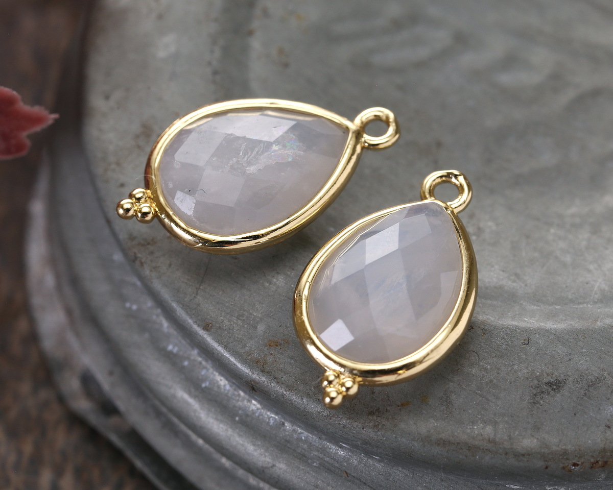 Blue Rose Quartz w/ Gold Finish Faceted Teardrop Focal 12x21mm
