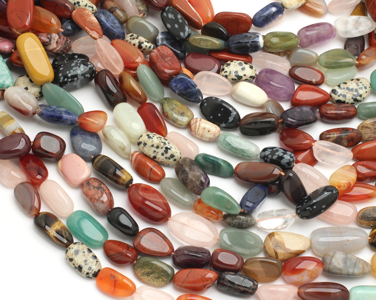 Multi Stone (Rose Quartz, Red Jasper, Picasso Jasper, etc.) Nugget 15-30x10mm