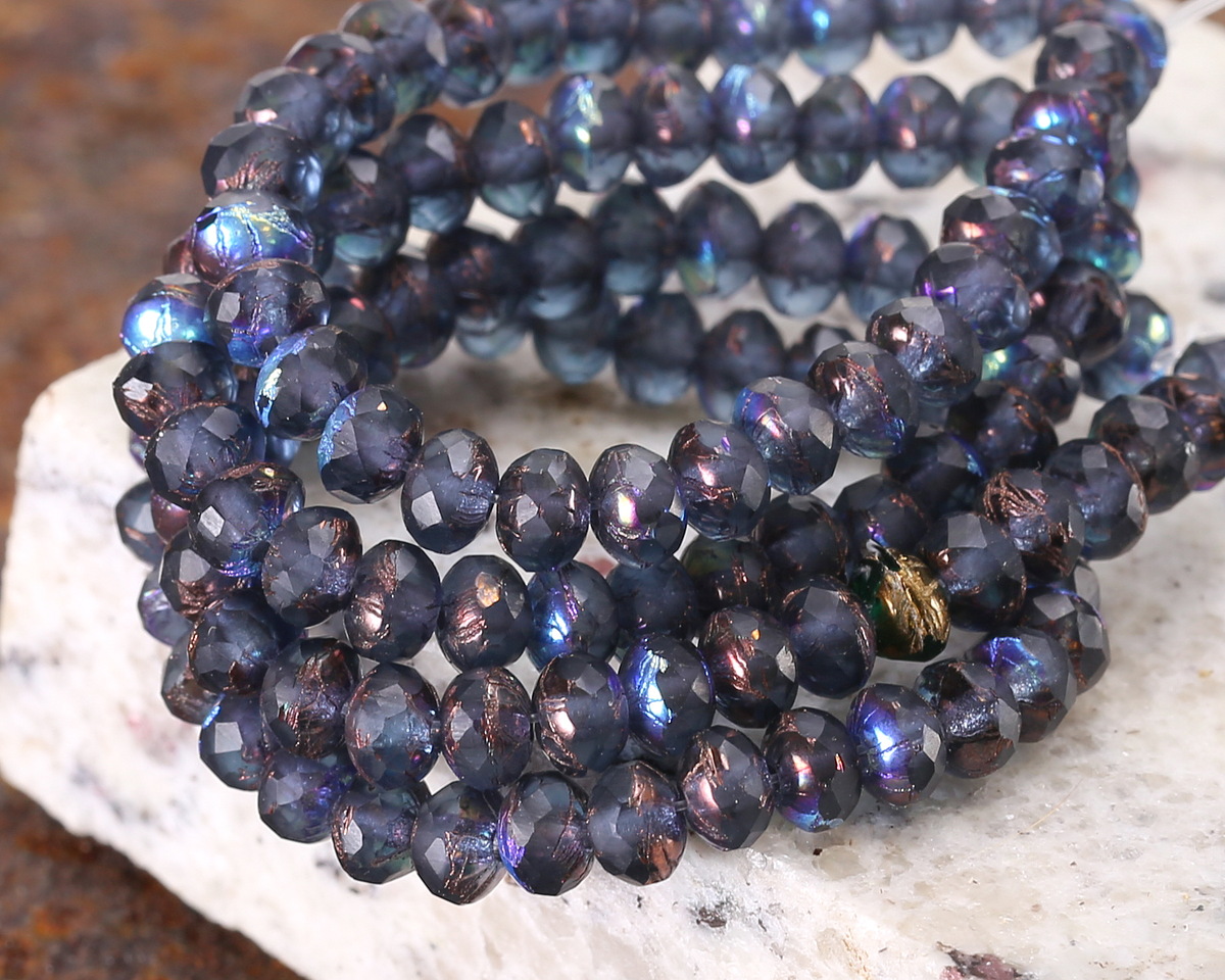 Czech Glass Violet AB w/ Bronze Fire Polished Rondelle 3x5mm