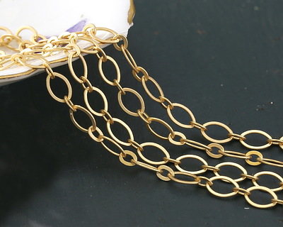 Satin Hamilton Gold (plated) Flat Large & Small Oval Cable Chain, 25' Spool