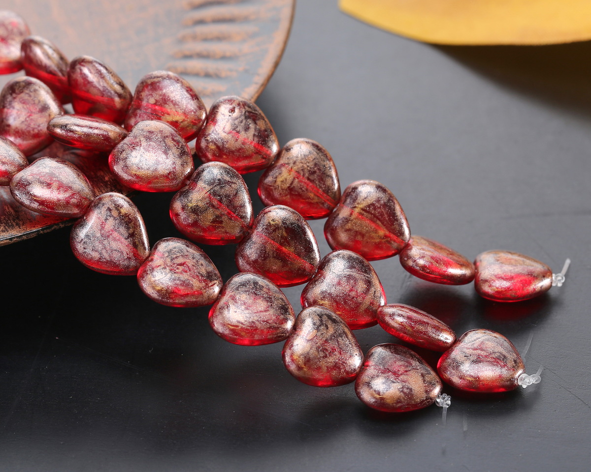 Czech Glass Ruby Red w/ Copper Wash Heart 10mm