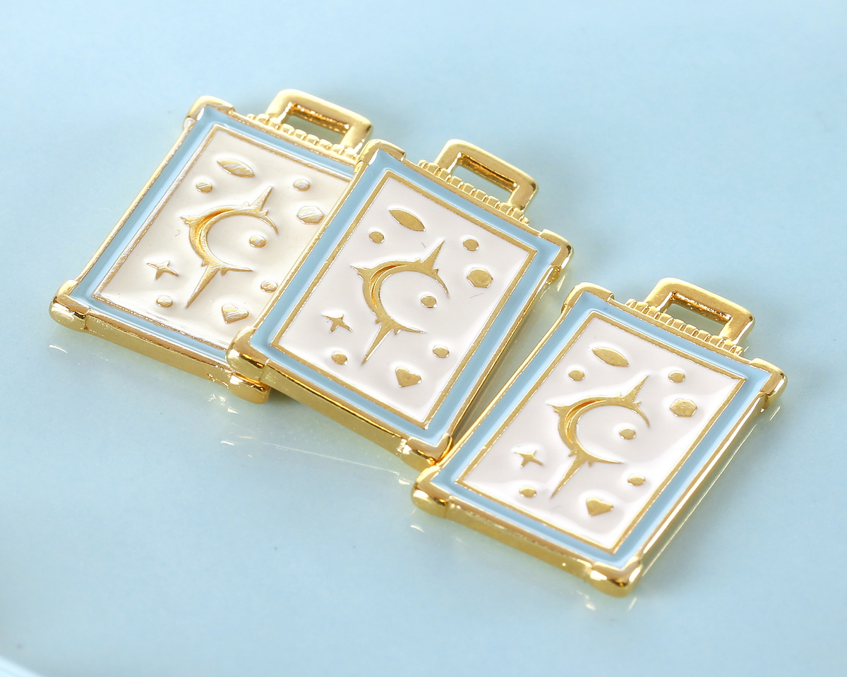24K Gold (plated) Ivory & Sky Blue Enamel Tarot Card Focal 18x29mm