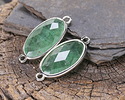 Green Strawberry Quartz Faceted Puff Oval Link w/ Silver Finish Bezel 12x20mm