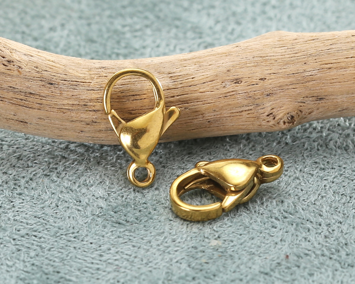 Waterproof 18K Gold PVD Plated Stainless Steel Lobster Clasp 12x7mm