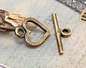 Mykonos Antique Brass (plated) Heart Toggle Clasp 14x17mm, 27mm Bar