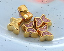 24K Gold (plated) Pink Glitter Enamel Butterfly Bead 7x9mm