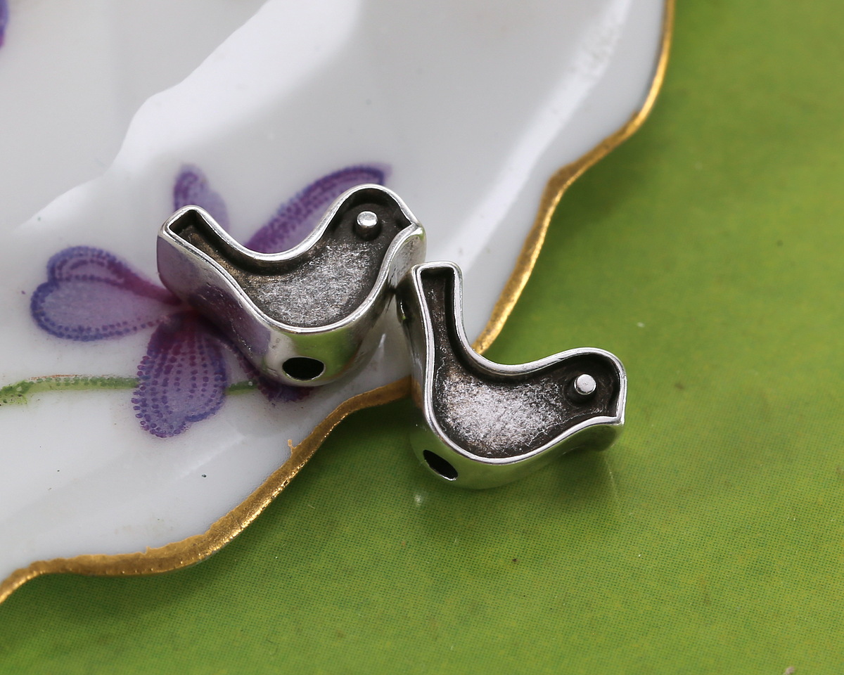 Antique Silver (plated) Bird Bead 8x12.5mm