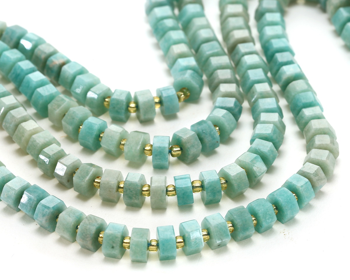 Brazil Amazonite Microfaceted Hexagon Heishi 4x8mm