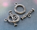 Antique Silver Finish Carved Toggle Clasp 25x20mm, 29mm Bar