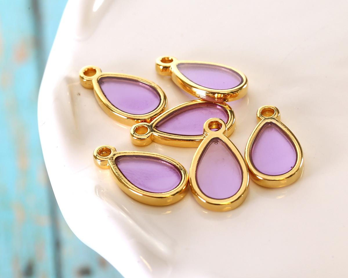 24K Gold (Plated) Transparent Lilac Resin Drop Focal 8x15mm