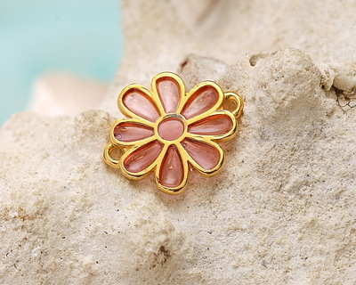 24K Gold (Plated) Transparent Rose Resin Daisy Focal Link 20x16mm