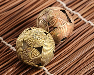 African Brass (from Ghana, Ashanti) w/ Coins XXL Round 40mm