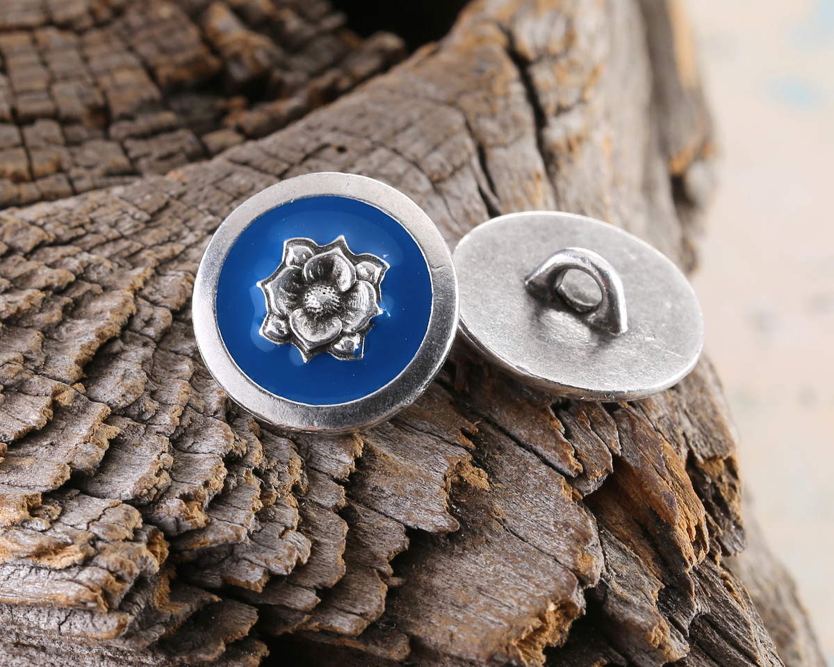 TierraCast Antique Silver (plated) Sky Blue Blossom Button 14mm